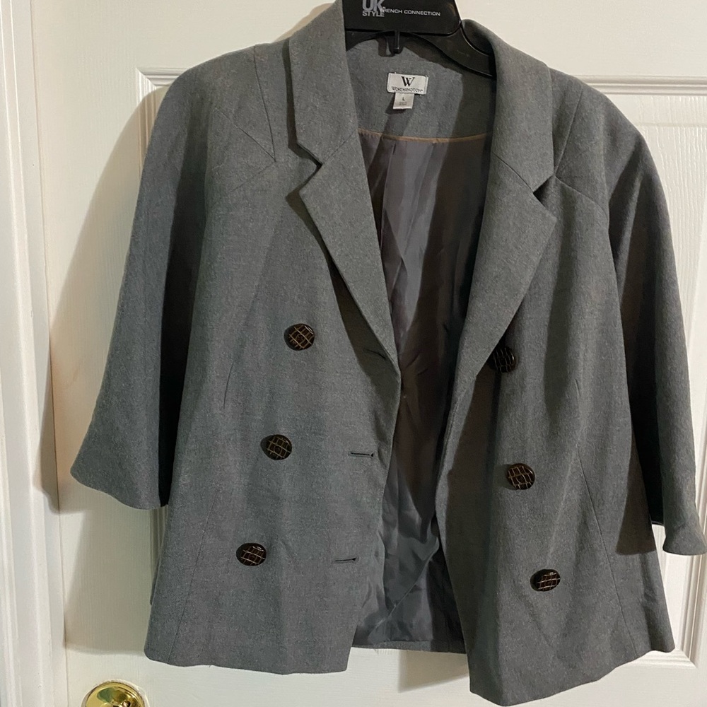 Women's Gray Double-Breasted Blazer - Picture 3 of 7
